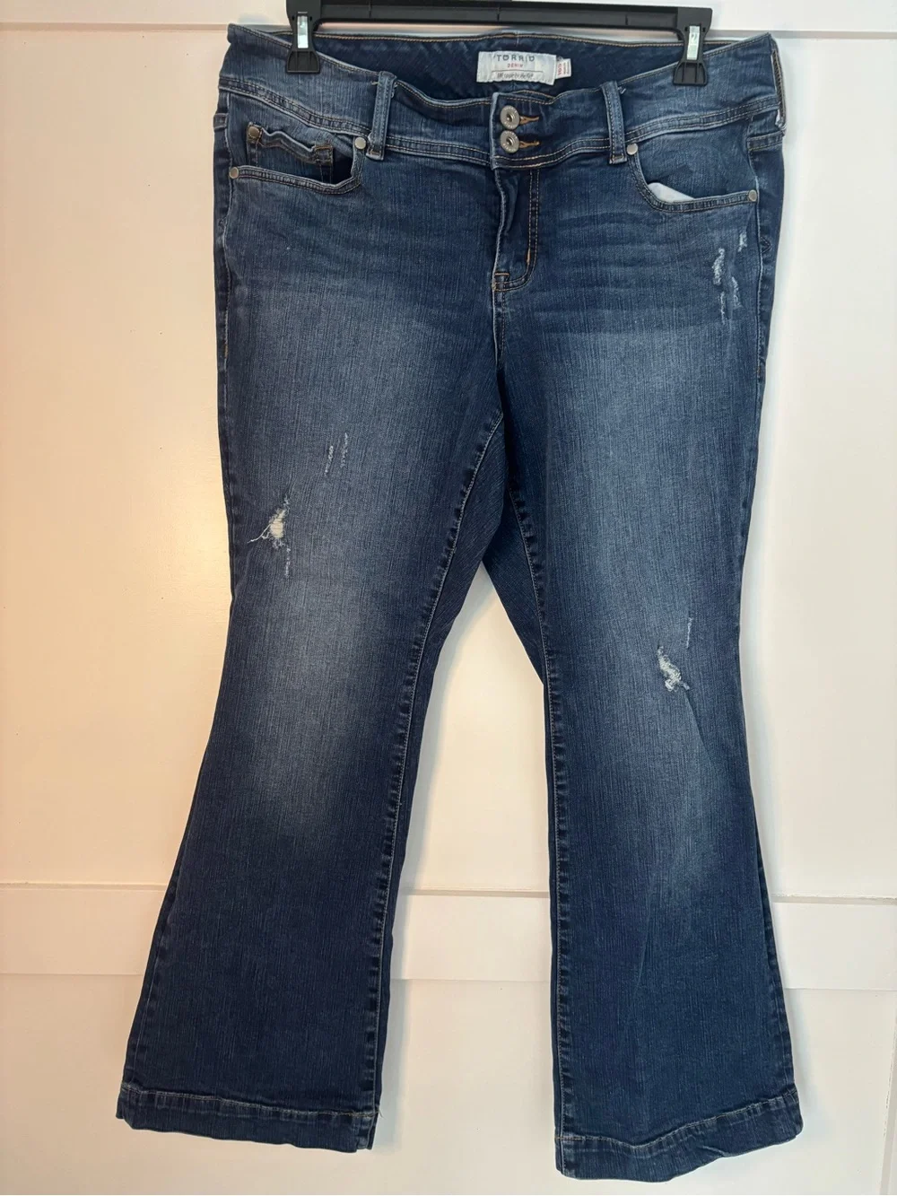 torrid Dark Blue Flare Jeans with Subtle Distressing size 16Short